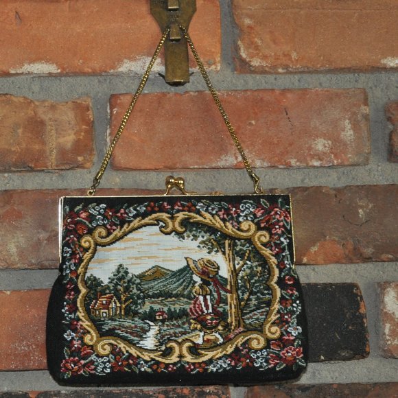 Vintage 70 Double Sided, Tapestry, Purse Handbag, Du-Val, Hong Kong, Chain Strap - Picture 2 of 4